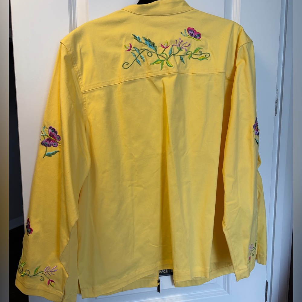 Quacker Factory Yellow Floral Embroidered Jean Jacket - Picture 4 of 5